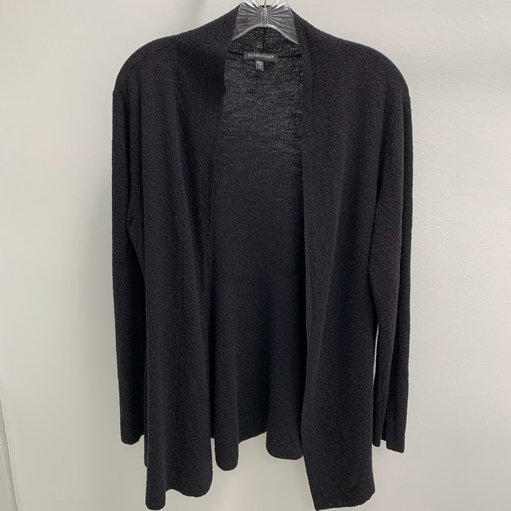 Eileen Fisher Open Front Wool Cardigan Black M
